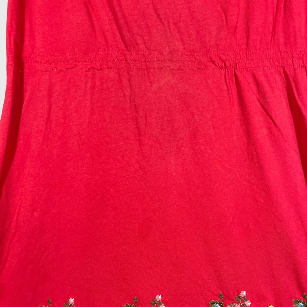 JW Los Angeles Dress Women M Red Floral Embroidered Boho Peasant V-Neck Mini - Picture 6 of 9